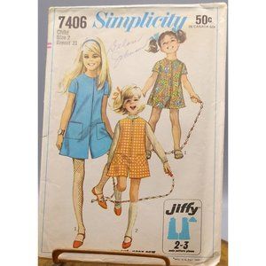 Vintage Sewing PATTERN Simplicity 7406, Child Pantdress or Pantjumper, Jiffy